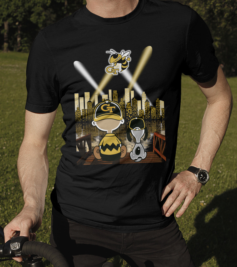 Georgia Tech Yellow Jackets City Skyline Night Reflections T-Shirt