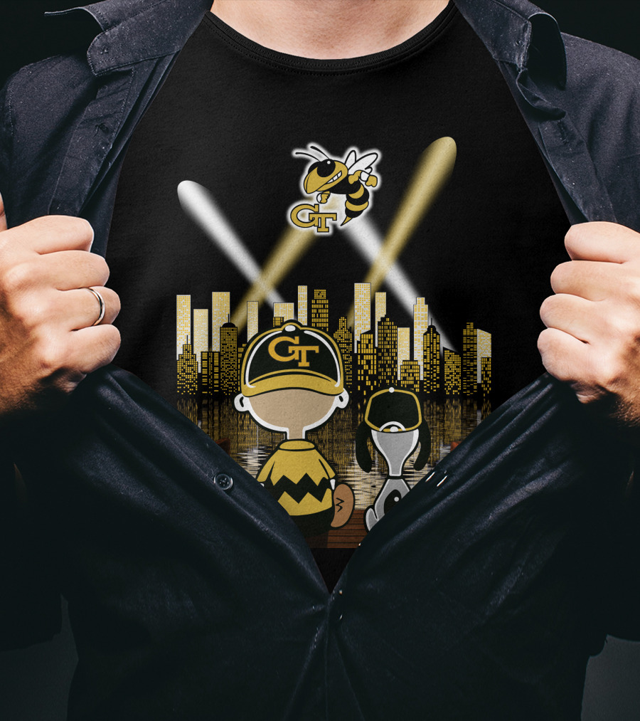 Georgia Tech Yellow Jackets City Skyline Night Reflections T-Shirt