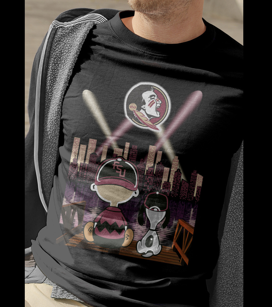 Florida State Seminoles Night City Skyline With Fsu Fans Watching T-Shirt