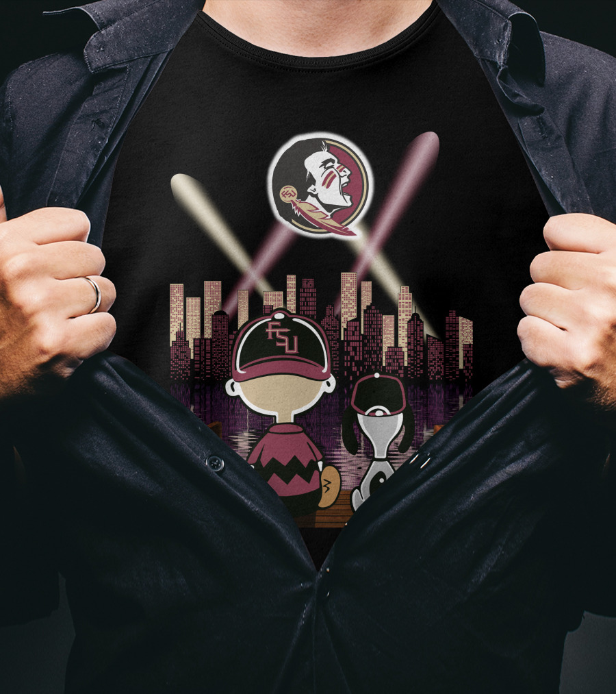 Florida State Seminoles Night City Skyline With Fsu Fans Watching T-Shirt