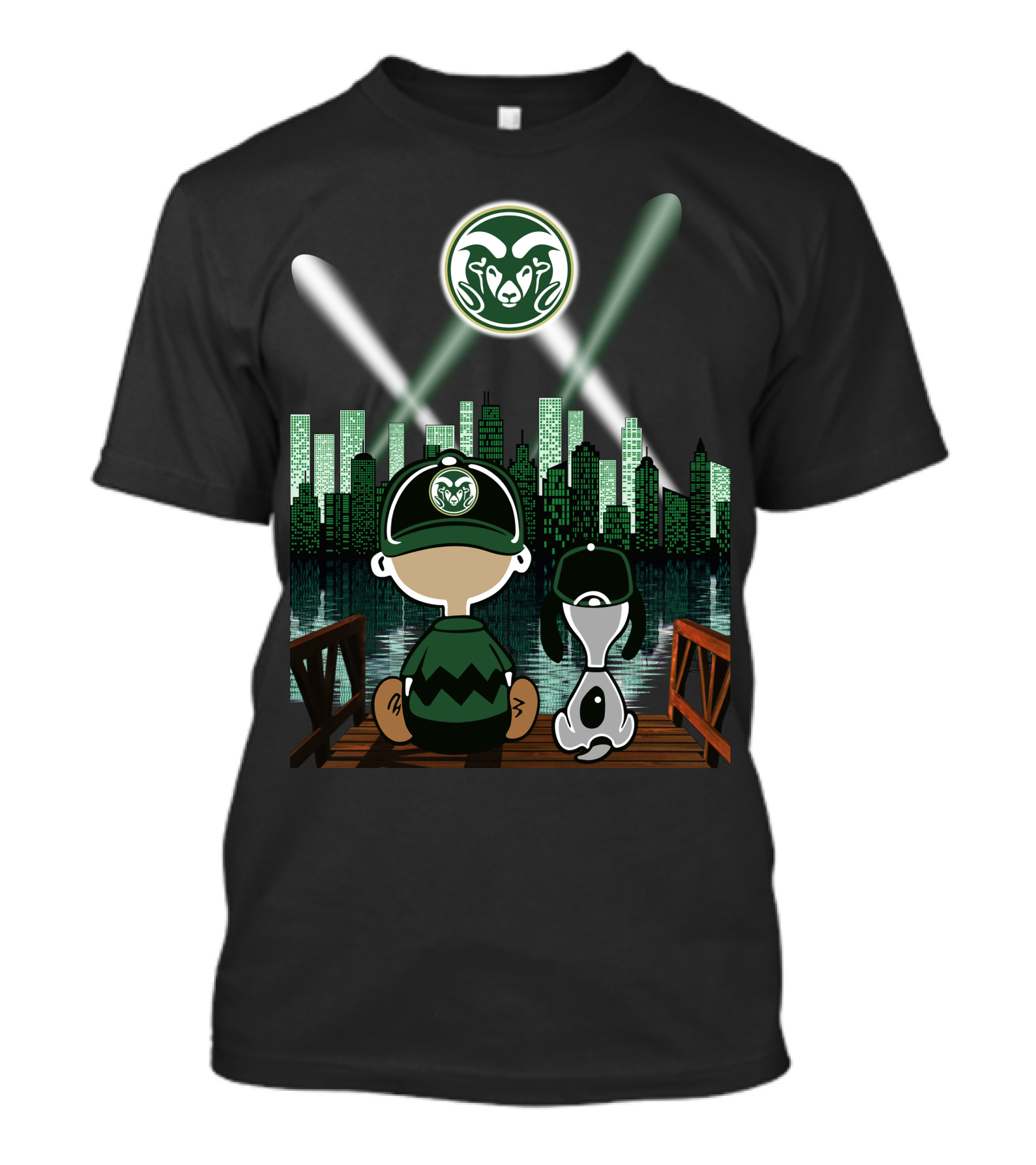 Colorado State Rams City By Night Skyline Reflection With Mascot Fan And Dog T-Shirt
