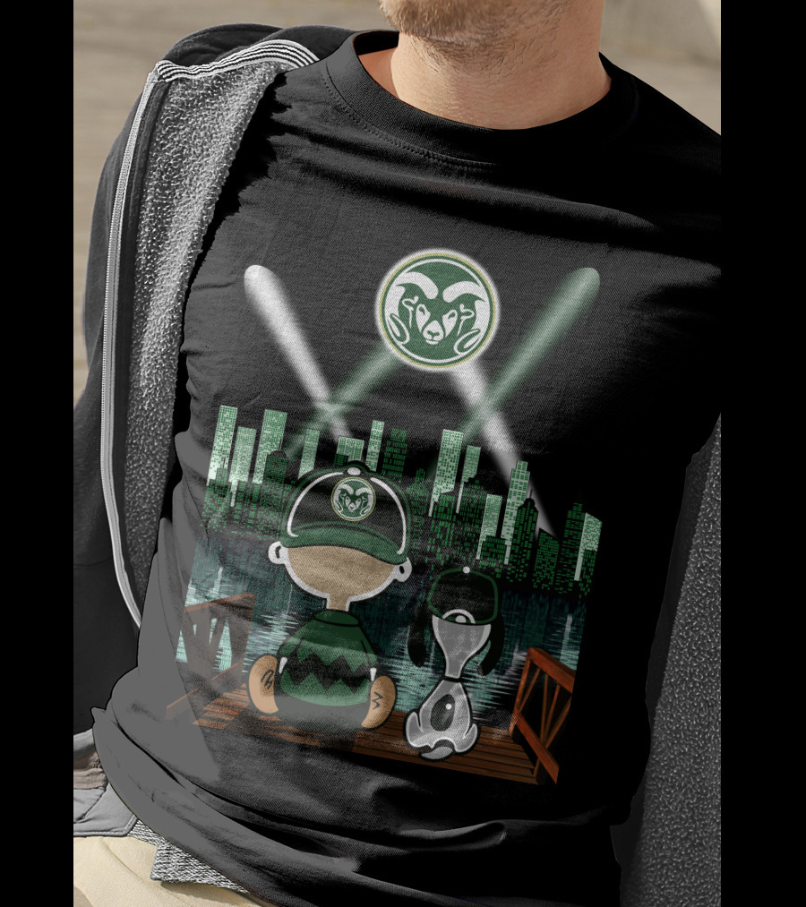 Colorado State Rams City By Night Skyline Reflection With Mascot Fan And Dog T-Shirt