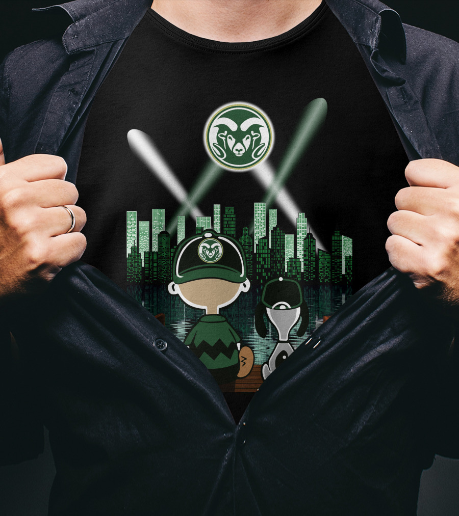 Colorado State Rams City By Night Skyline Reflection With Mascot Fan And Dog T-Shirt