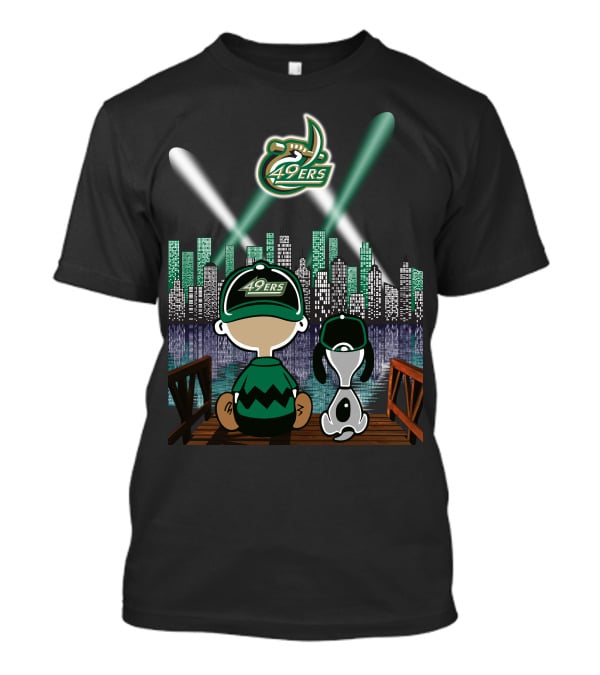 Charlotte 49ers City By Night Lights With Skyline And Characters T-Shirt