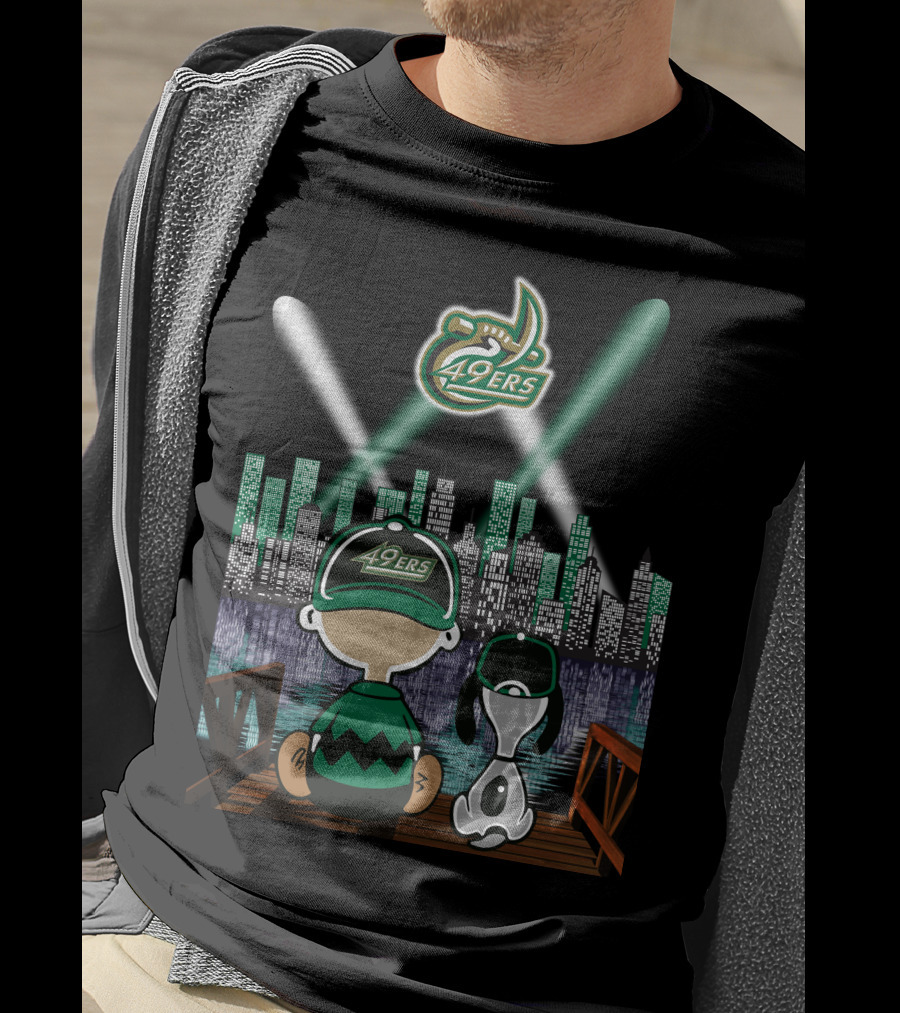 Charlotte 49ers City By Night Lights With Skyline And Characters T-Shirt