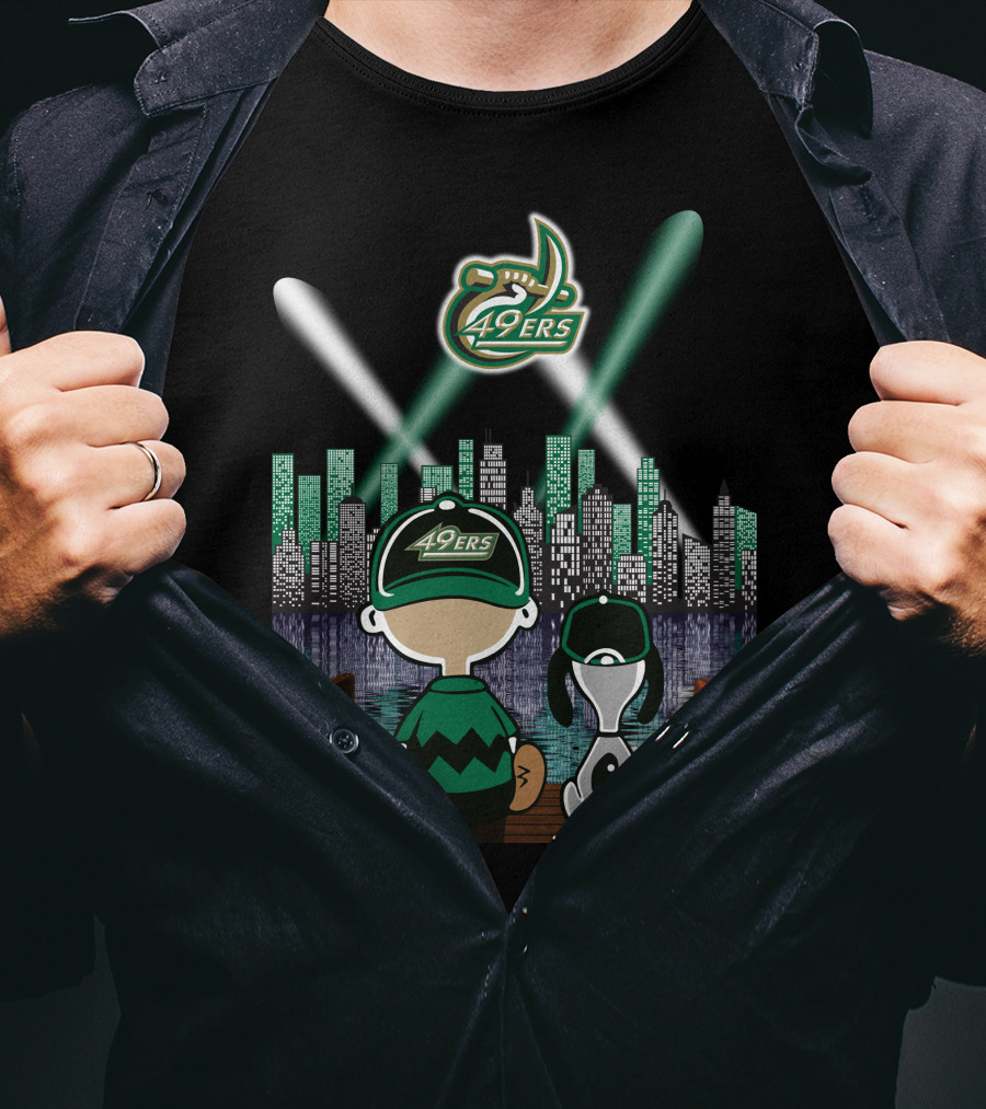 Charlotte 49ers City By Night Lights With Skyline And Characters T-Shirt
