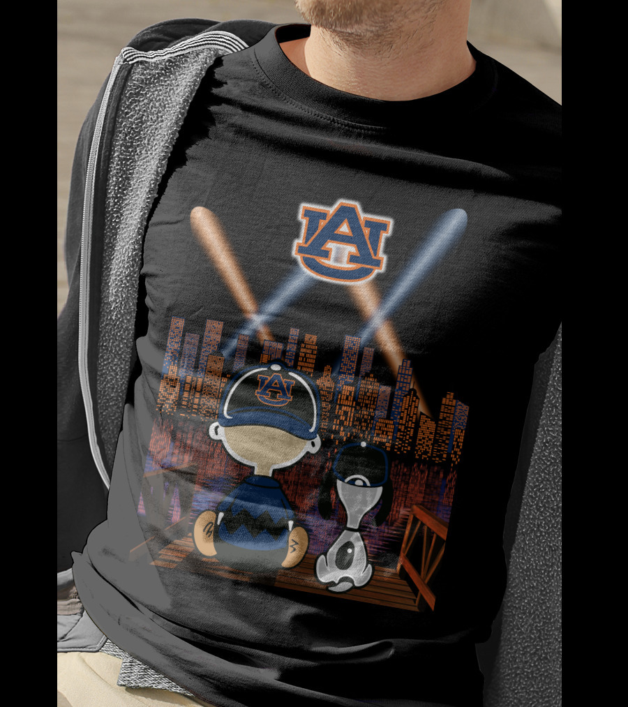 Auburn Tigers 92 Cityscape Night With Characters And Skyline T-Shirt