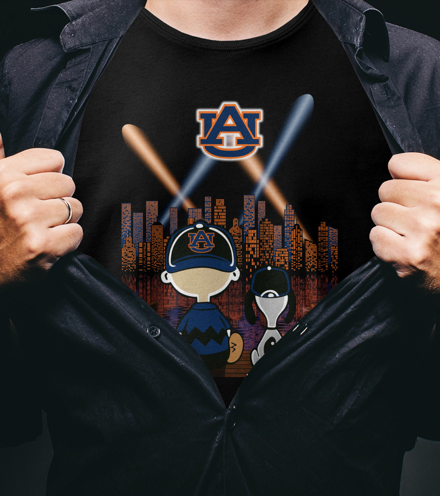 Auburn Tigers 92 Cityscape Night With Characters And Skyline T-Shirt