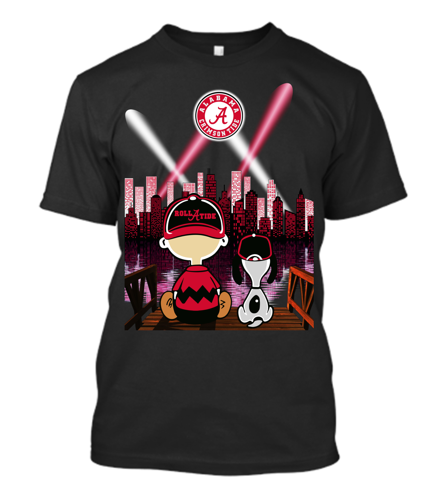 Alabama Crimson Tide Roll Tide City Skyline Night Scene Peanuts Duo T-Shirt