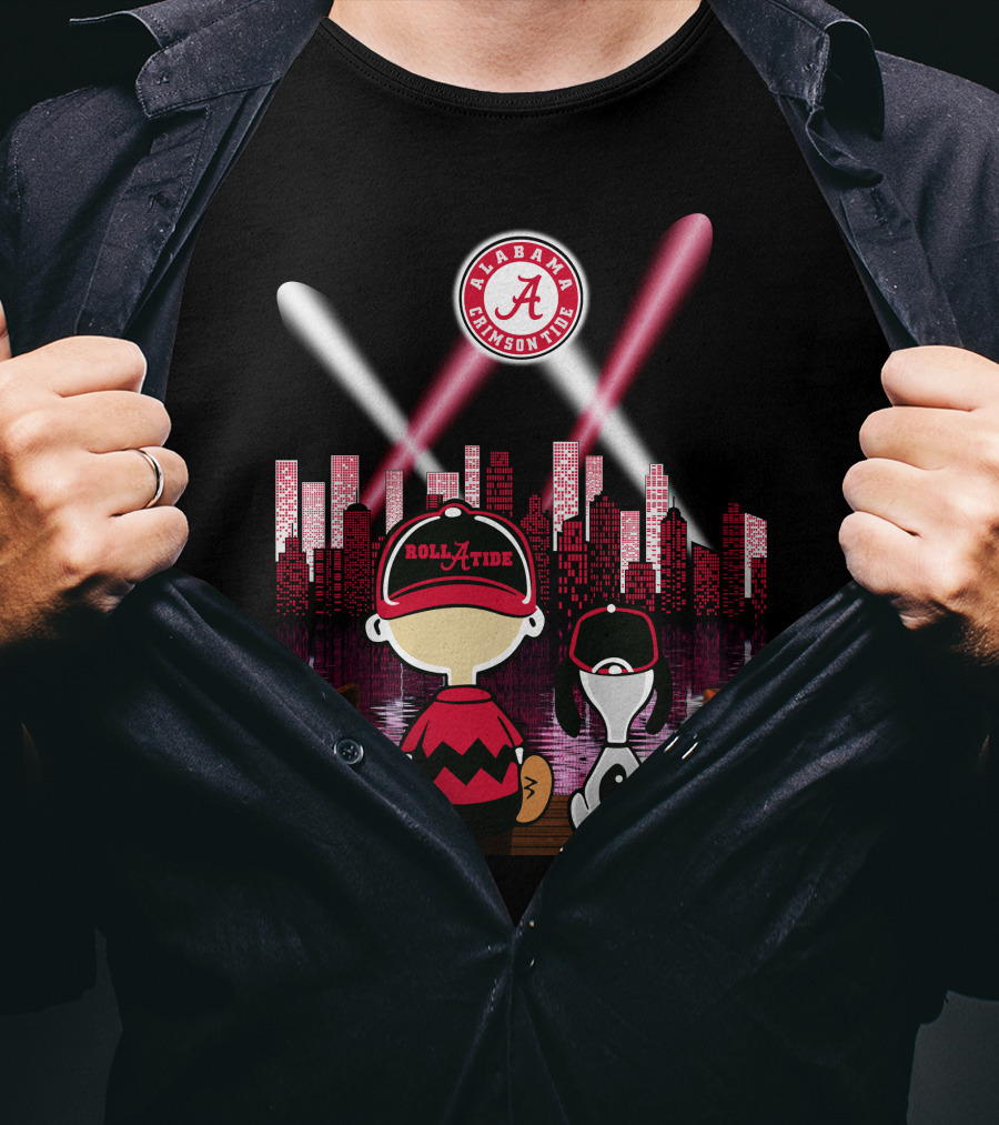 Alabama Crimson Tide Roll Tide City Skyline Night Scene Peanuts Duo T-Shirt