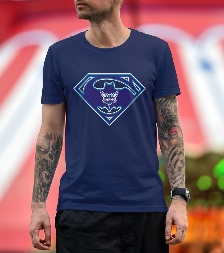 Charlotte Hornets Superman Batman Logo Fusion T-Shirt
