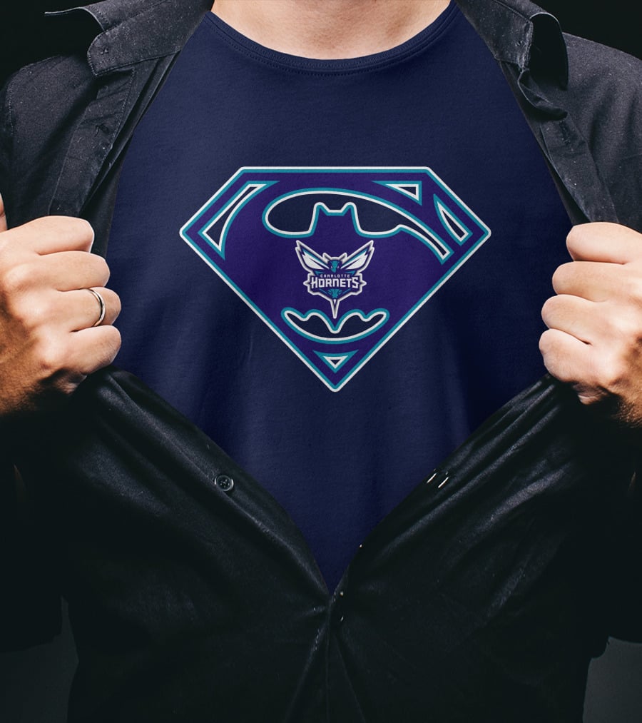 Charlotte Hornets Superman Batman Logo Fusion T-Shirt