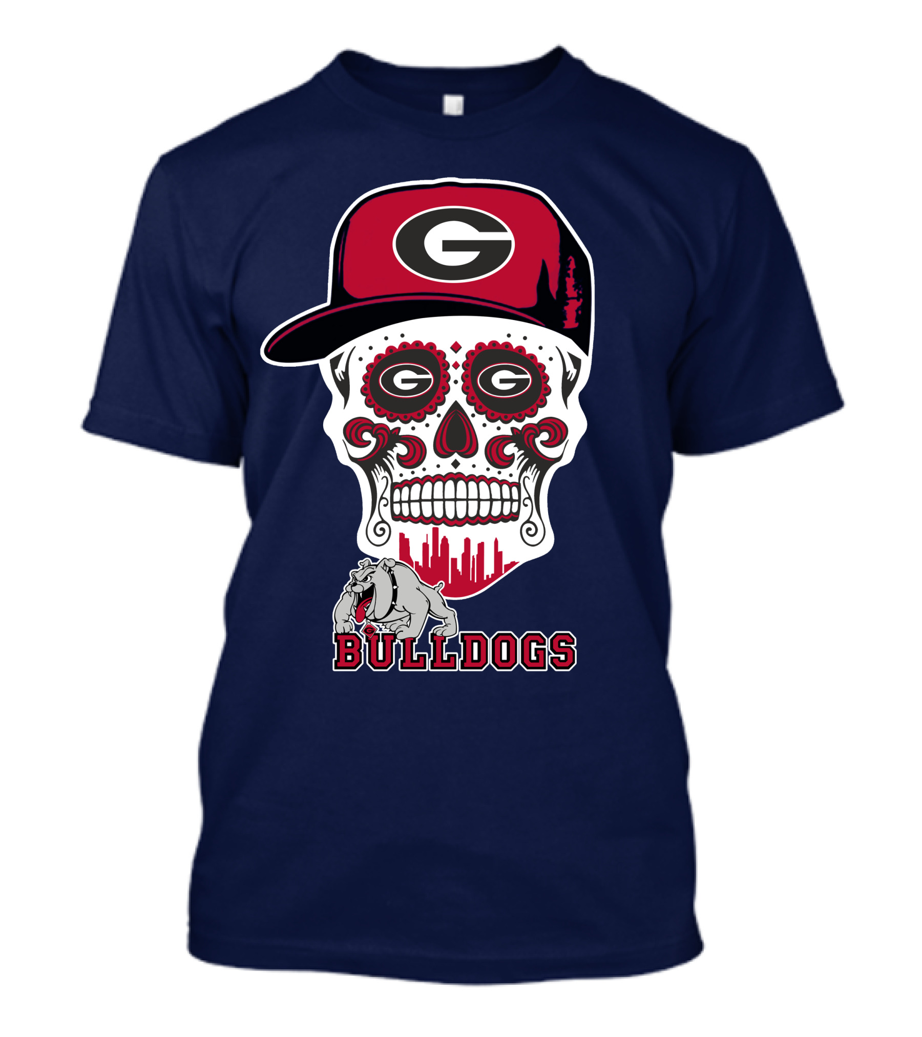 Georgia Bulldogs Skull Hat Design Funny T-Shirt