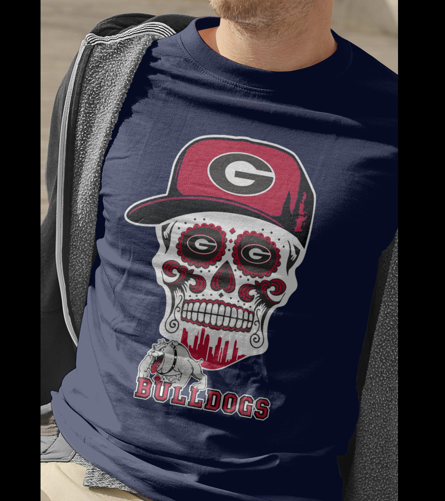 Georgia Bulldogs Skull Hat Design Funny T-Shirt