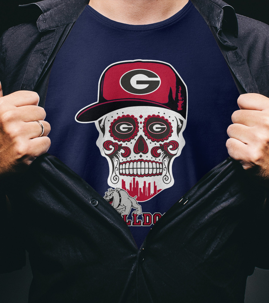 Georgia Bulldogs Skull Hat Design Funny T-Shirt