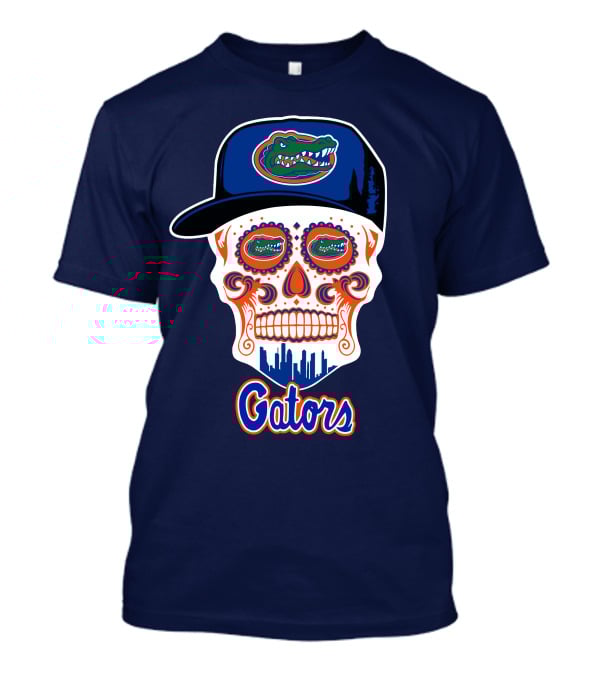 Florida Gators Skull With Alligator Logo And Hat Blue Orange T-Shirt