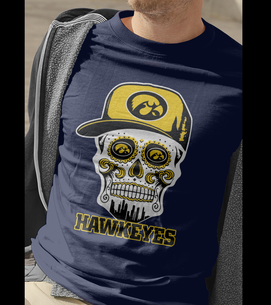 Iowa Hawkeyes Skull Cap Yellow Eyes T-Shirt