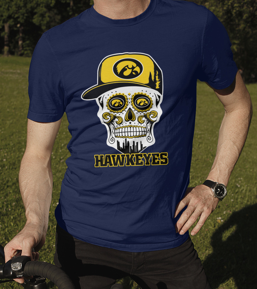 Iowa Hawkeyes Skull Cap Yellow Eyes T-Shirt