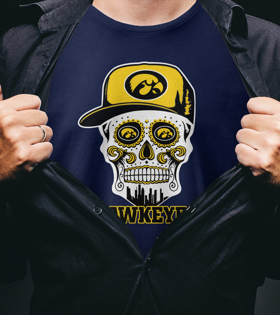 Iowa Hawkeyes Skull Cap Yellow Eyes T-Shirt
