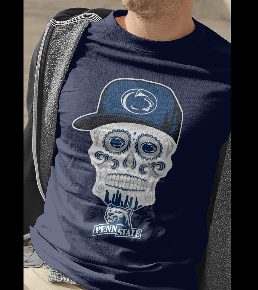 Penn State Nittany Lions Skull With Hat And City Silhouette T-Shirt