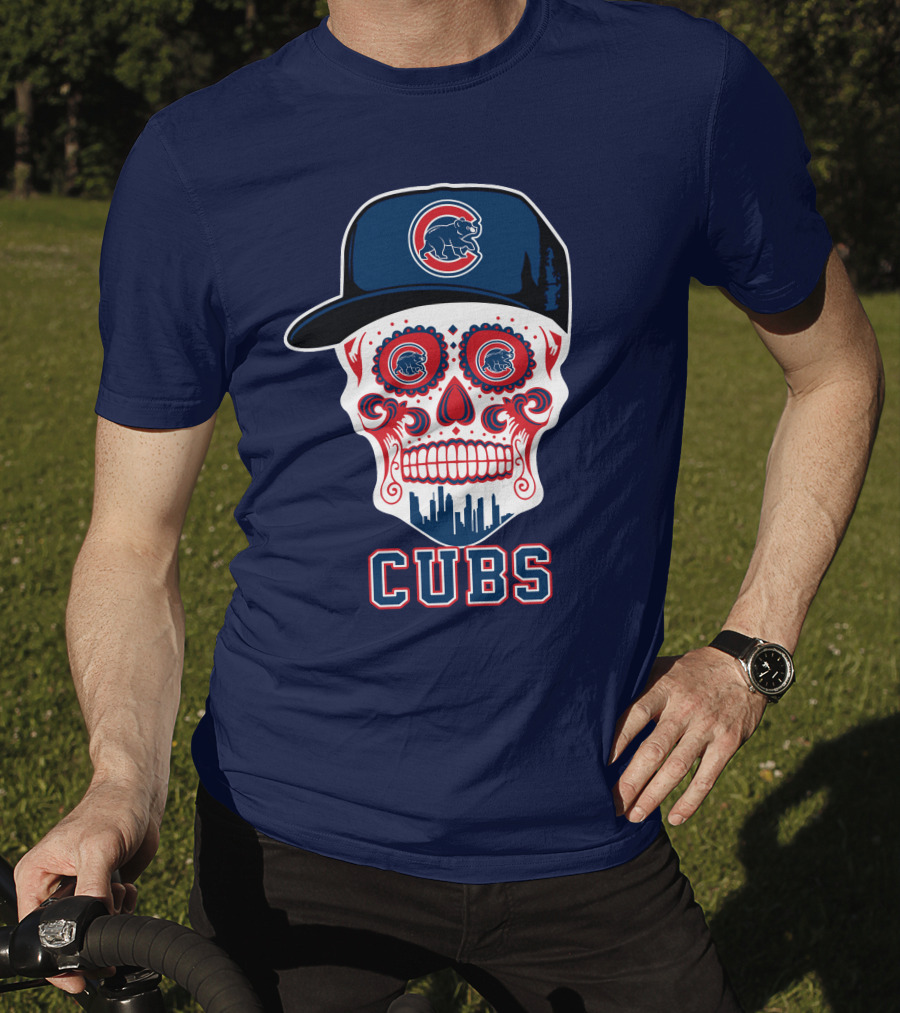 Chicago Cubs Skull With Cap Cityscape Fun T-Shirt