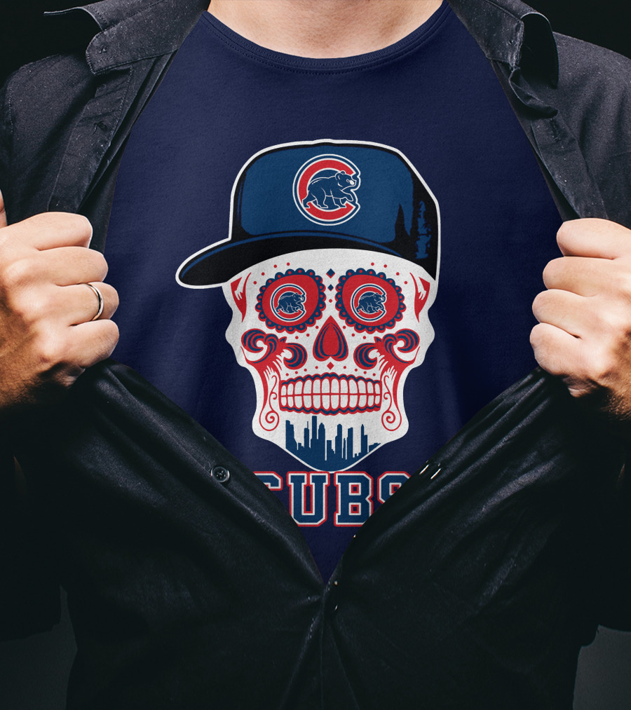 Chicago Cubs Skull With Cap Cityscape Fun T-Shirt
