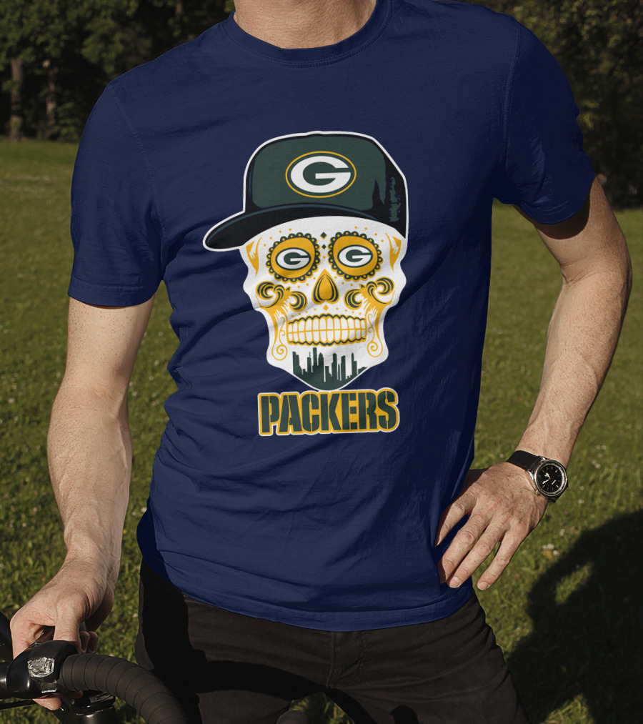 Green Bay Packers Skull Cityscape Hat T-Shirt