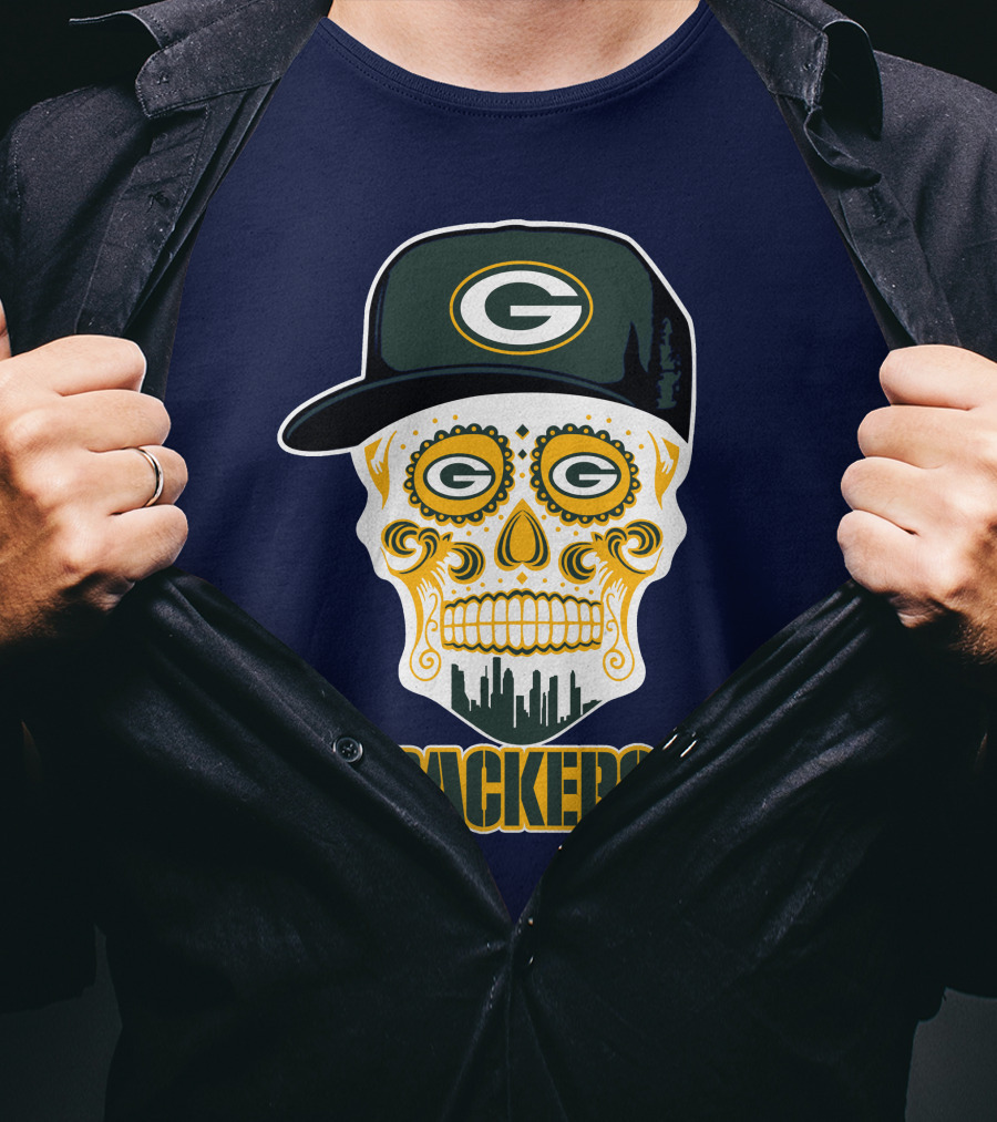 Green Bay Packers Skull Cityscape Hat T-Shirt