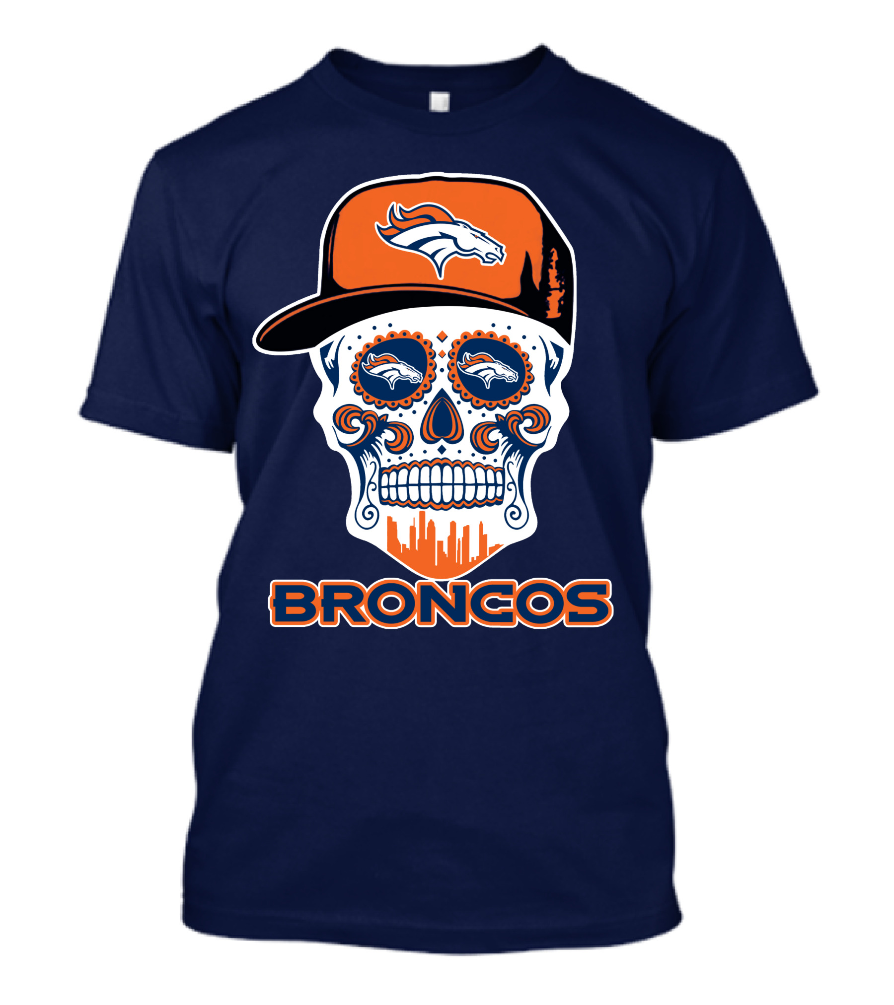 Denver Broncos Skull Funny Sugar Skull Face Cap T-Shirt