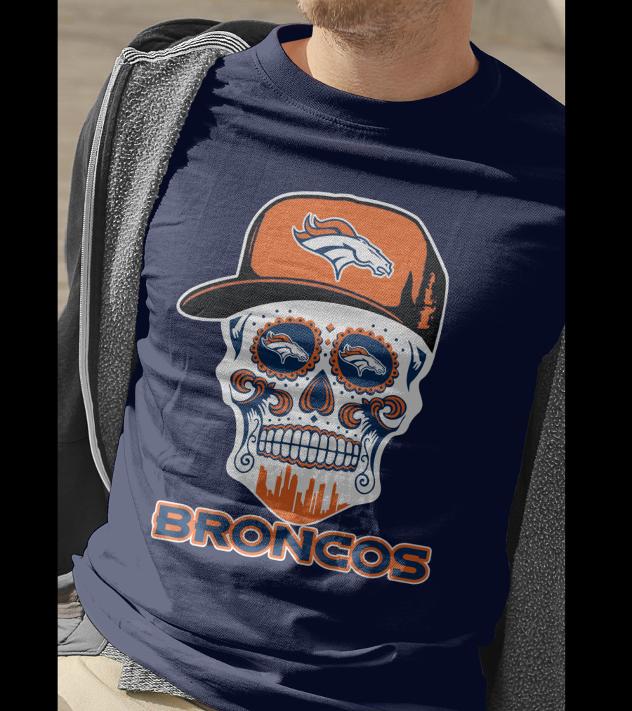 Denver Broncos Skull Funny Sugar Skull Face Cap T-Shirt