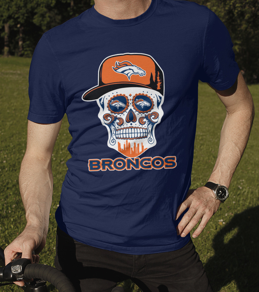 Denver Broncos Skull Funny Sugar Skull Face Cap T-Shirt