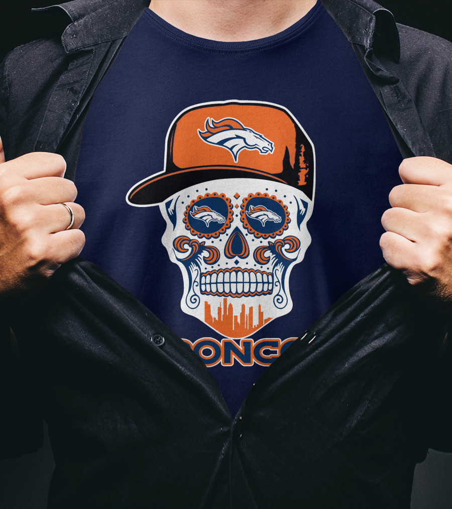 Denver Broncos Skull Funny Sugar Skull Face Cap T-Shirt