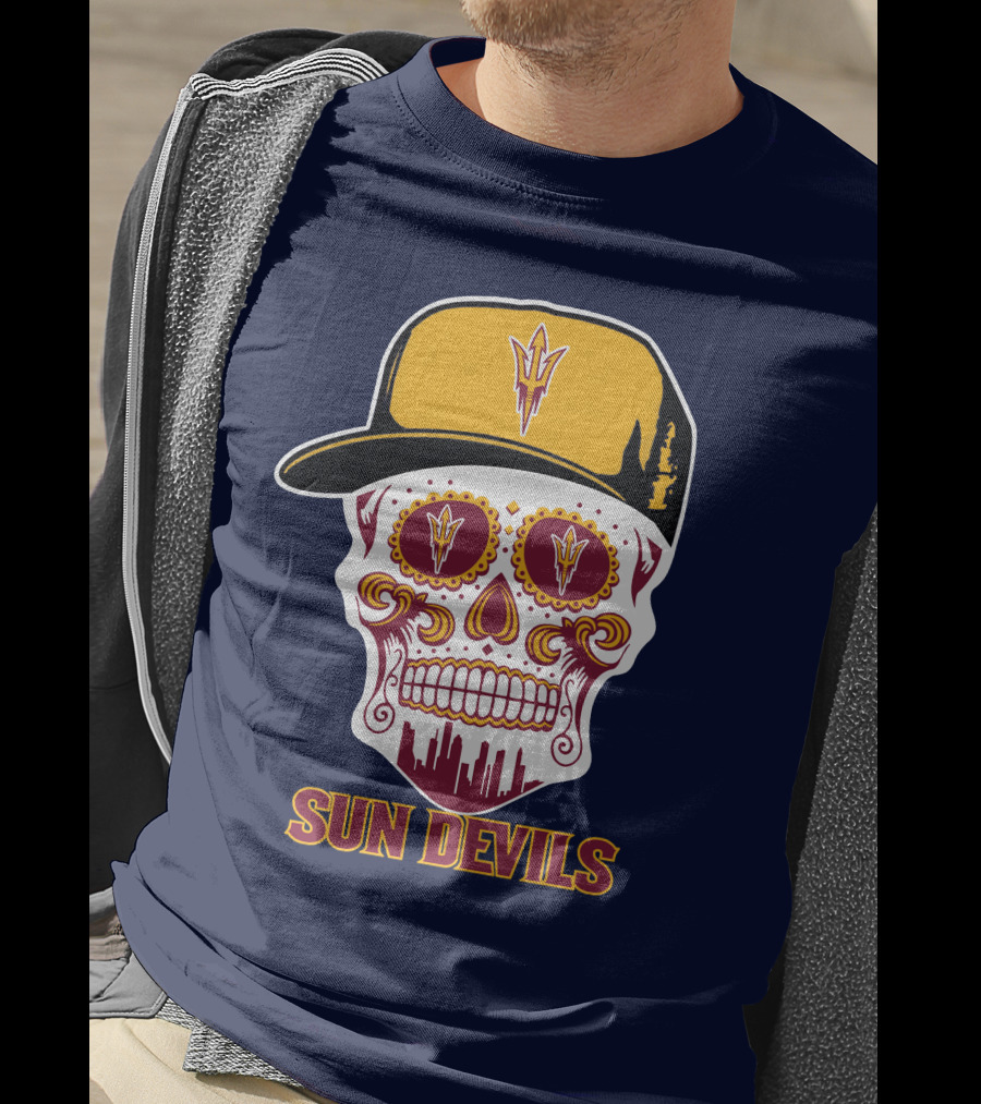 Sun Devils Sugar Skull With Arizona State Emblem Baseball Cap T-Shirt