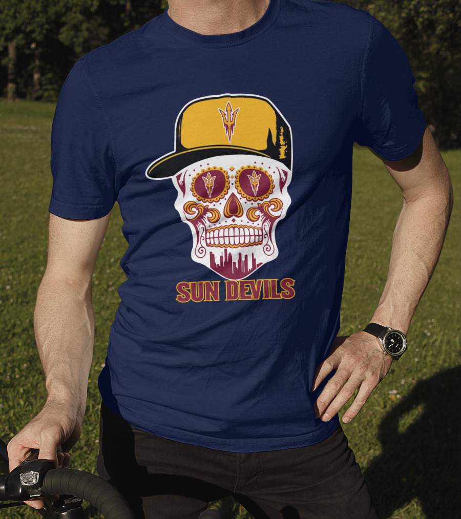 Sun Devils Sugar Skull With Arizona State Emblem Baseball Cap T-Shirt