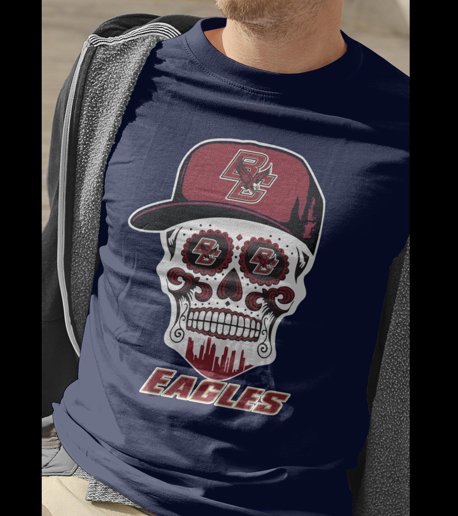 Bc Eagles Skull Emblem With Cap T-Shirt