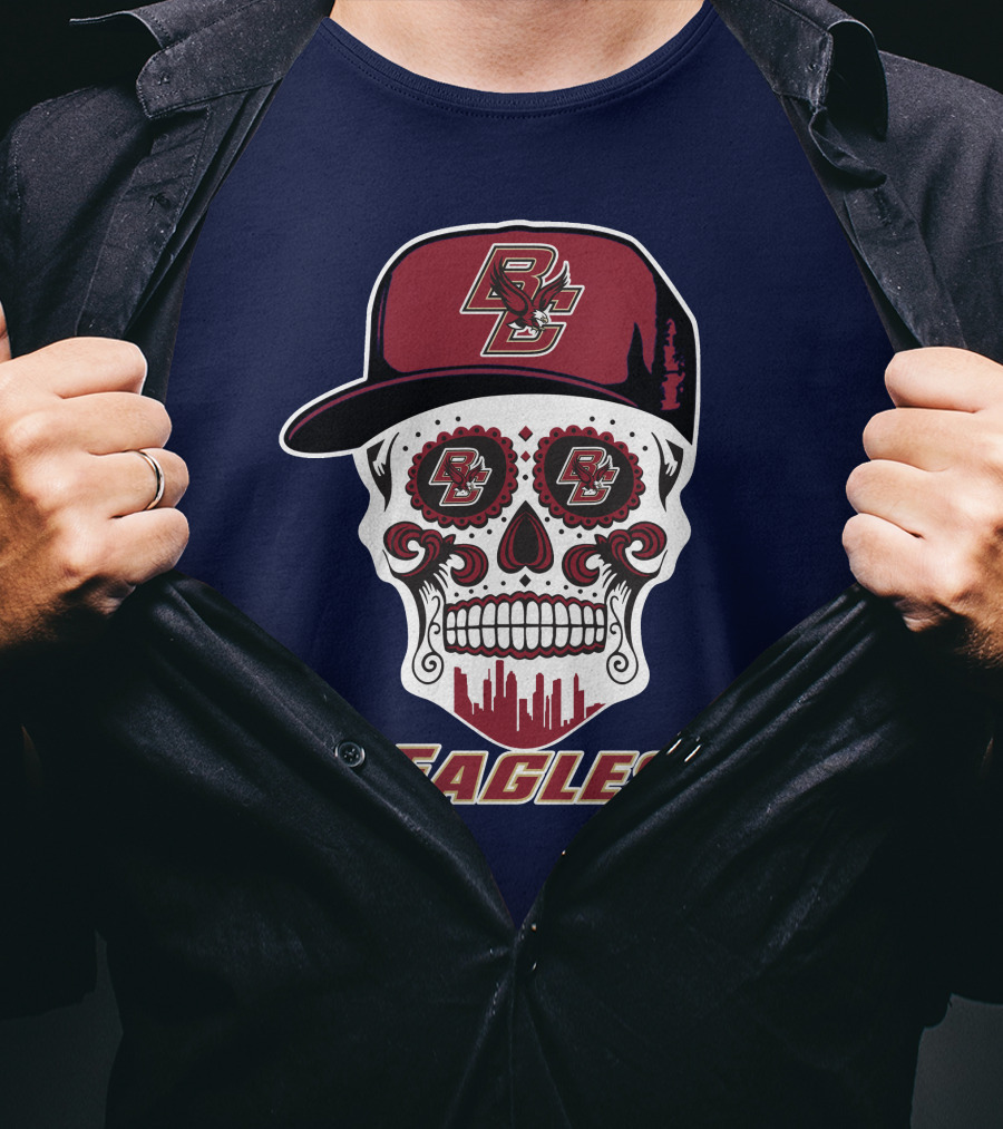Bc Eagles Skull Emblem With Cap T-Shirt