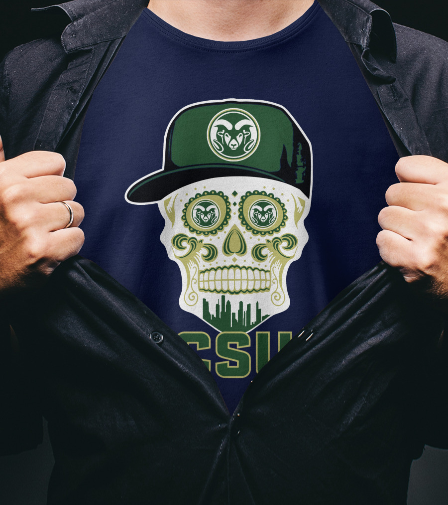Csu Rams Sugar Skull With Cap T-Shirt