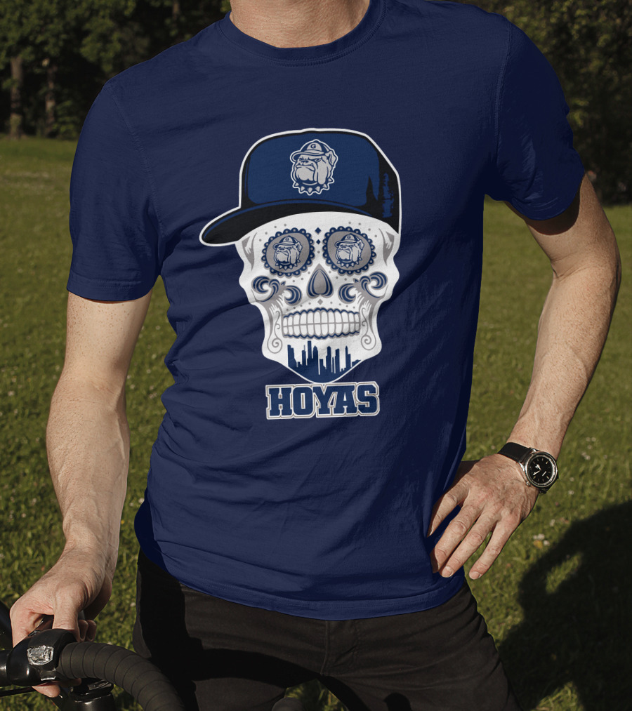 Georgetown Hoyas Skull With Bulldog Hat And Skyline T-Shirt