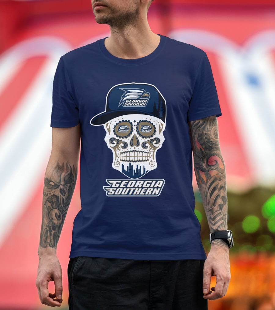 Georgia Southern Eagles Skull With Cap And Logo Elements T-Shirt