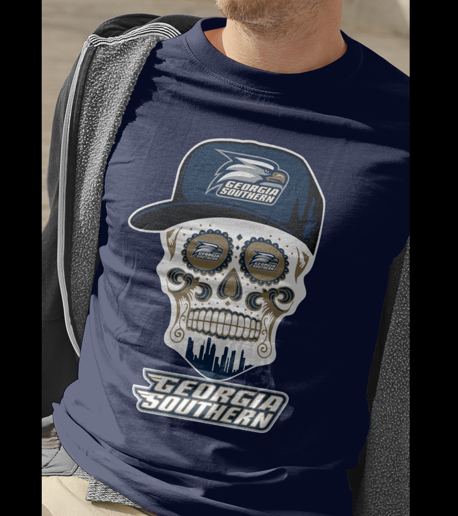Georgia Southern Eagles Skull With Cap And Logo Elements T-Shirt