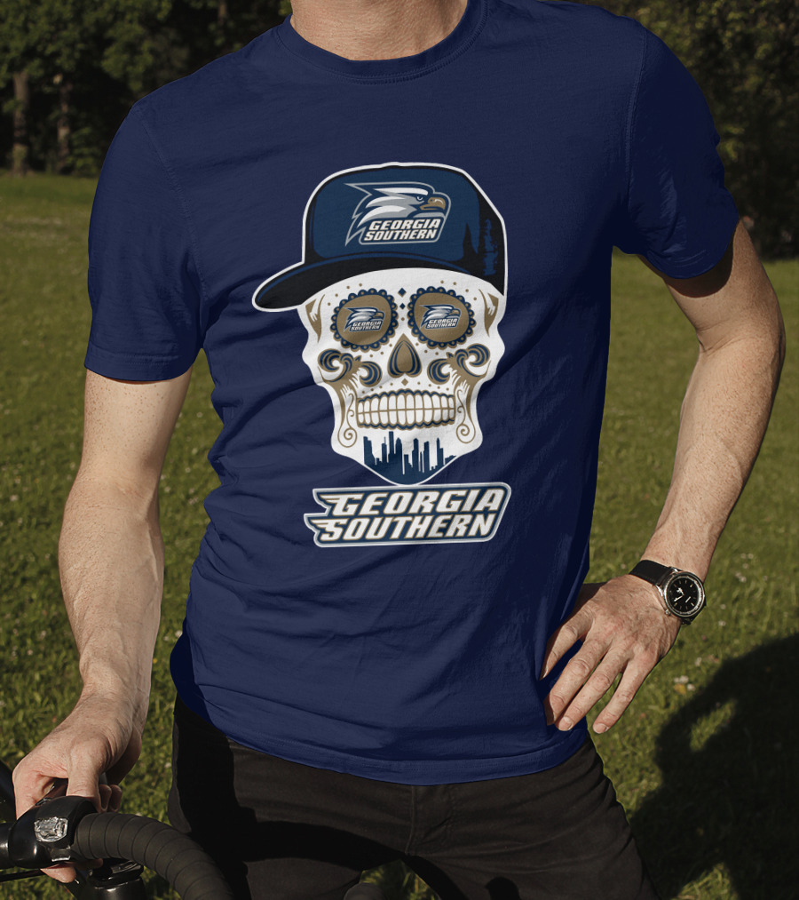 Georgia Southern Eagles Skull With Cap And Logo Elements T-Shirt