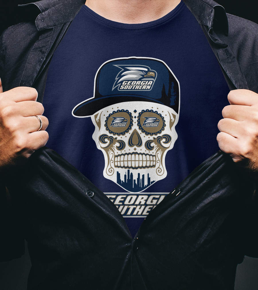 Georgia Southern Eagles Skull With Cap And Logo Elements T-Shirt