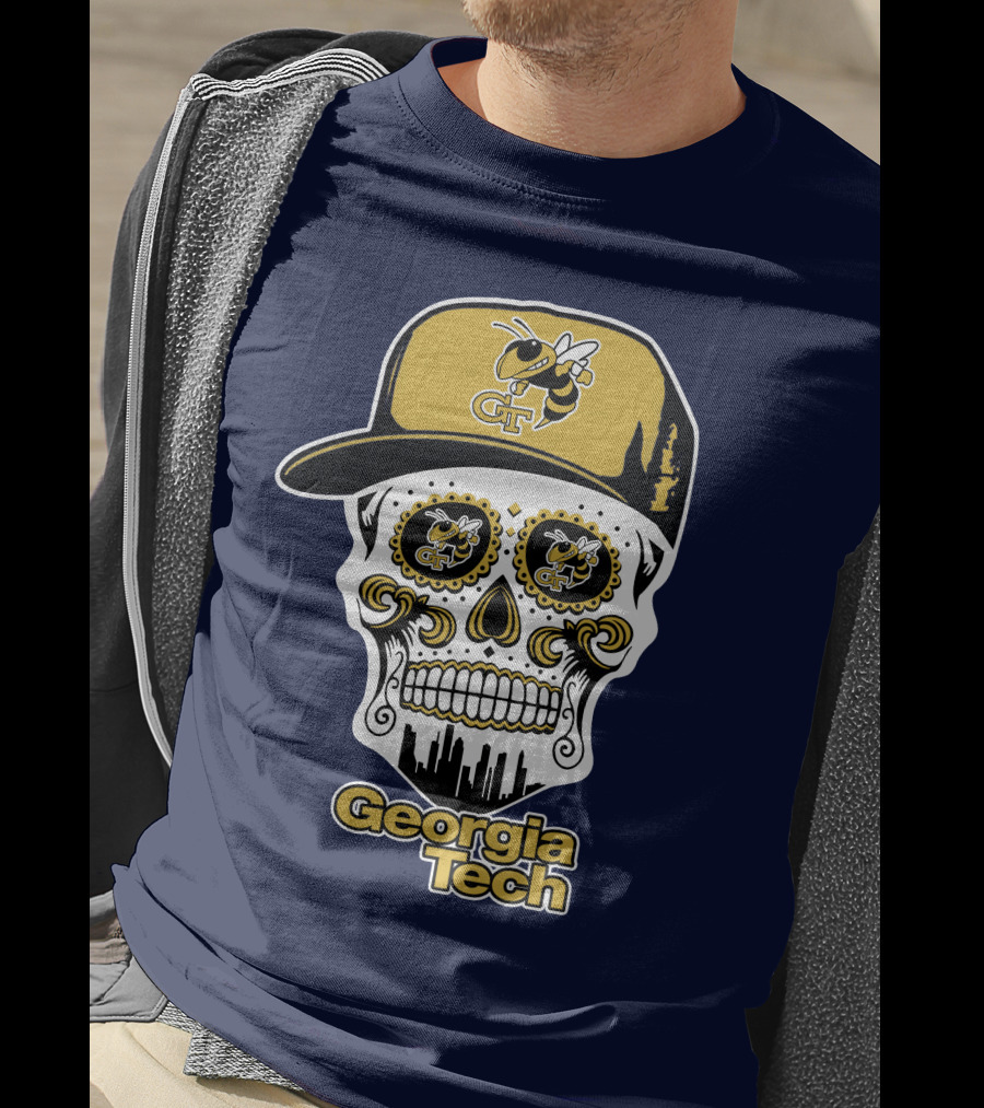 Georgia Tech Yellow Jackets Skull With Cap T-Shirt