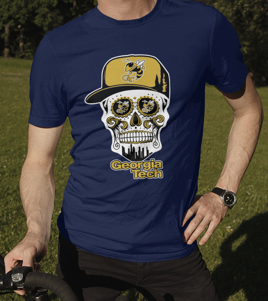 Georgia Tech Yellow Jackets Skull With Cap T-Shirt