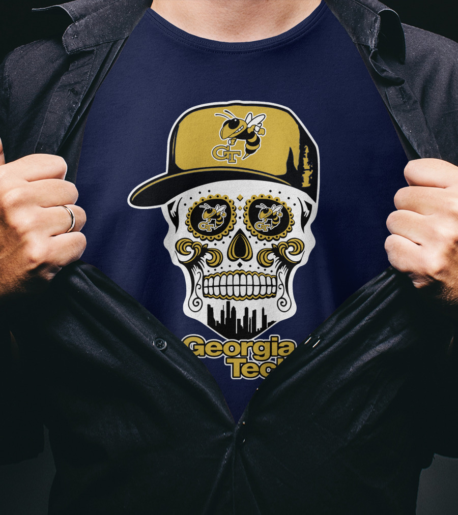 Georgia Tech Yellow Jackets Skull With Cap T-Shirt