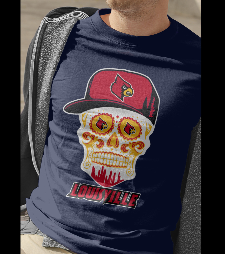 Louisville Cardinals Sugar Skull Cap T-Shirt