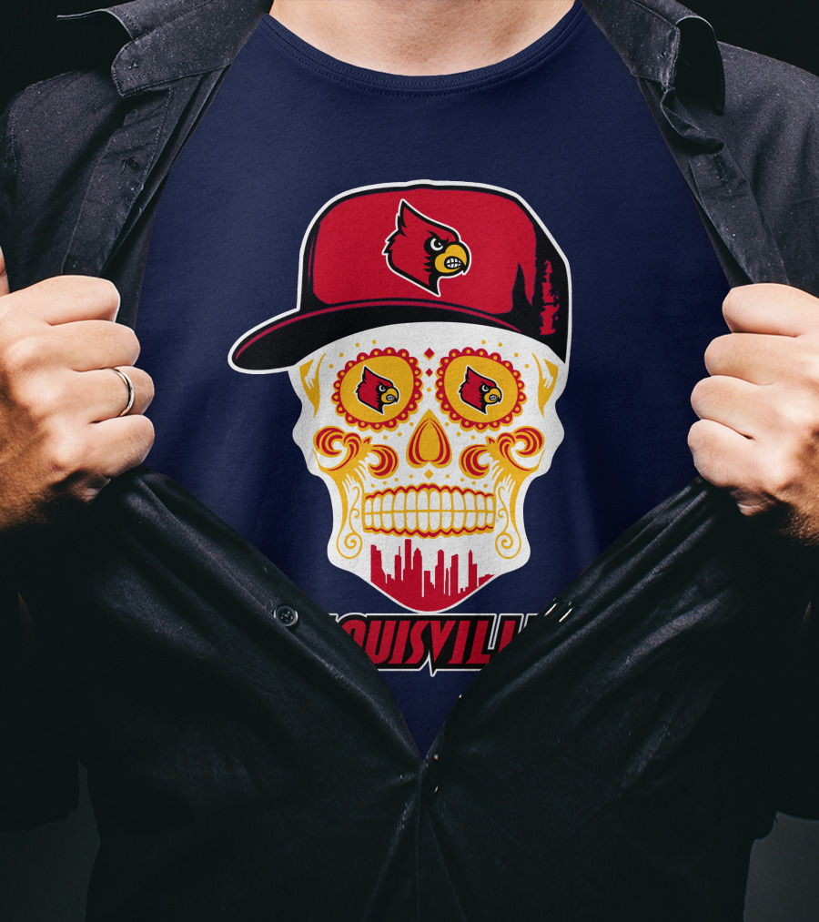 Louisville Cardinals Sugar Skull Cap T-Shirt