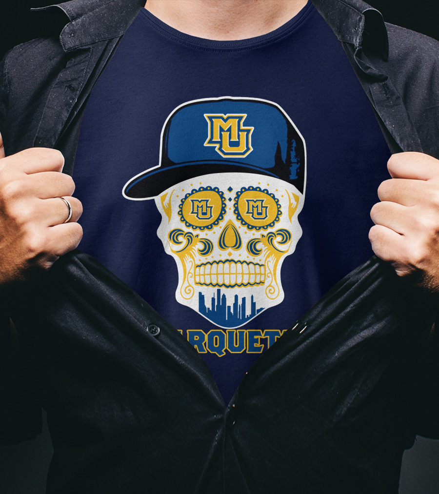 Marquette Golden Eagles Sugar Skull Mu Cap T-Shirt