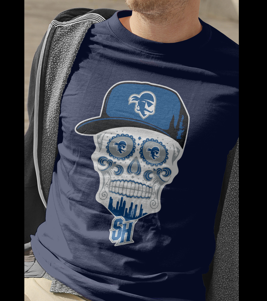 Seton Hall Pirates Sugar Skull Design With Pirate Cap And Sh T-Shirt