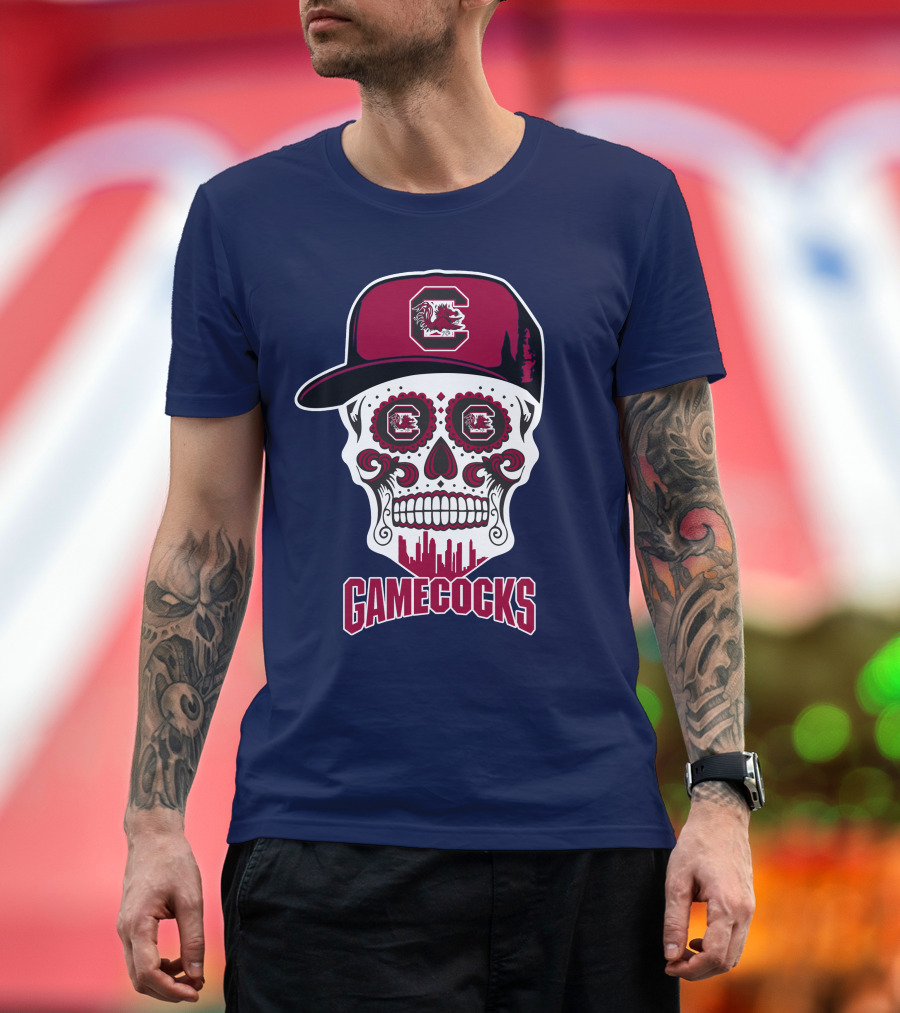 South Carolina Gamecocks Skull Design With Hat And Icons T-Shirt